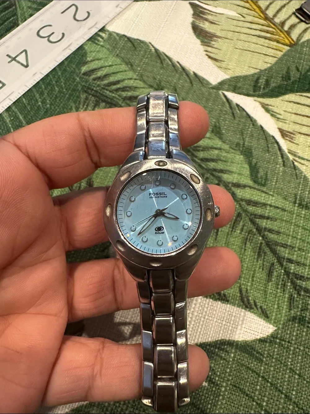 Fossil Silver Watch with Light Blue Dial